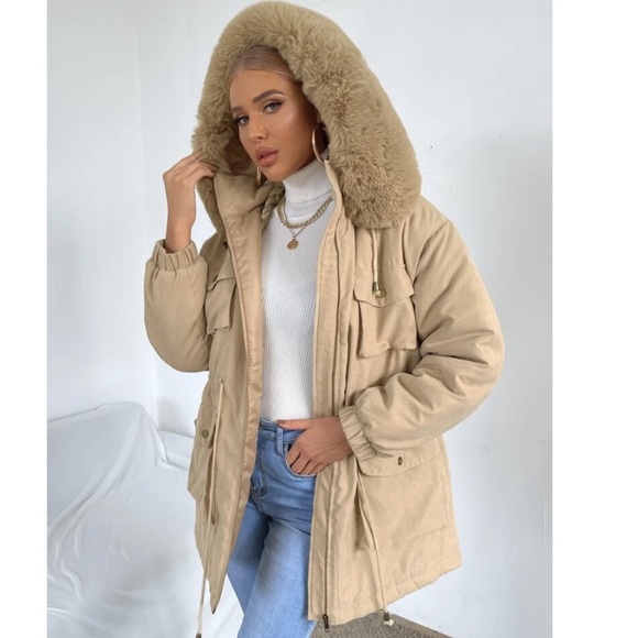 Jackets u0026 Coats | Drawstring Waist Faux Fur Fuzzy Trim Hooded Parka Coat  New | Poshmark